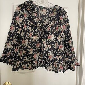 Ralph Lauren Black and Pink Floral Blouse